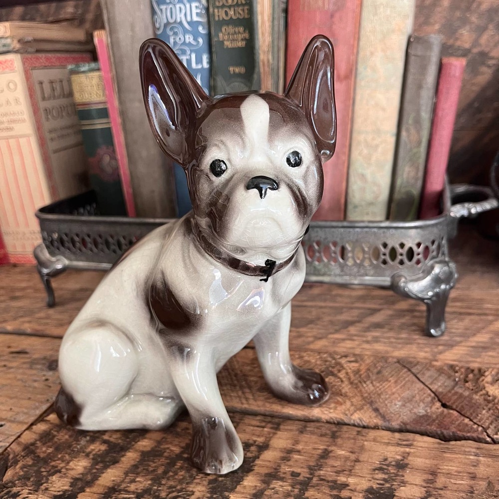 Vintage French Bulldog Ceramic Figurine Made in Germany 7”